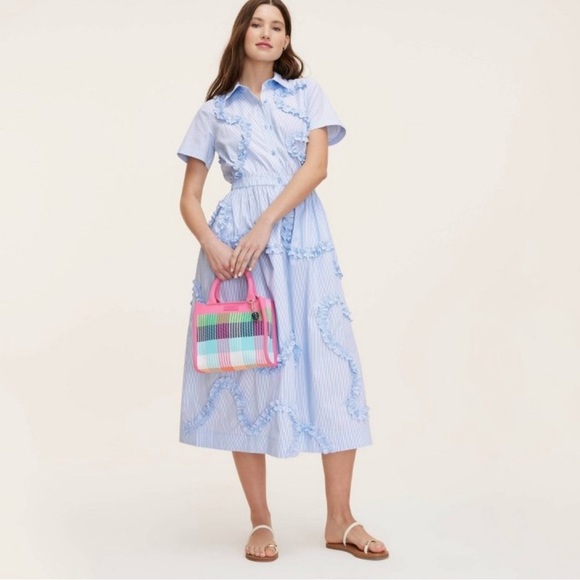 NWT KATE SPADE x Target Women's Ribbon Short Sleeve Midi Shirtdress Blue/White L - Picture 4 of 5